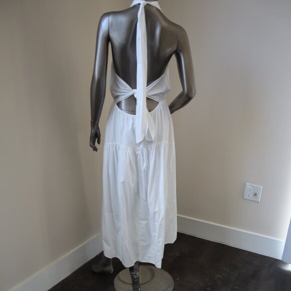 Vince Los Angeles White Halter Midi Dress Tiered Skirt Cotton Size Large New Tag - Picture 4 of 6